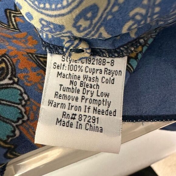 Johnny Was Biza Handkerchief Blue‎ Paisley Buttondown Blouse Tunic Boho Size XS - Picture 7 of 8